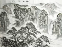 水墨画：千山竞秀/虹弦山人
